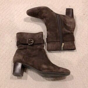 Bandolino “Demelza” Brown Suede Side Zip High Ankle/Low Calf Boots Size 9W